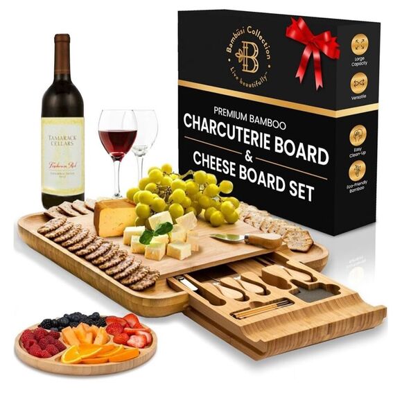 NEW Charcuterie Board Bamboo Cheese Board Gift Set - Picture 1 of 9